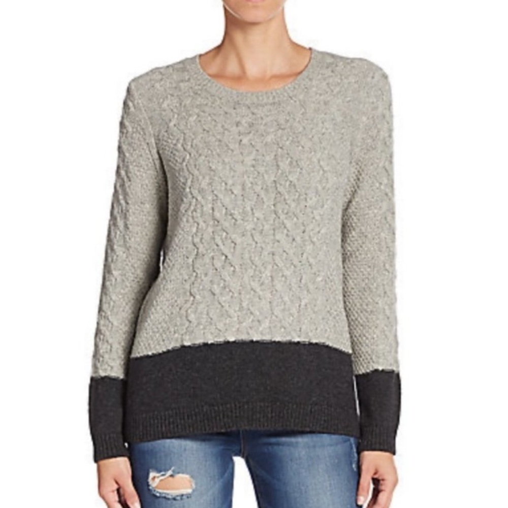 Vince Wool Gray and Black Cable Knit Sweater